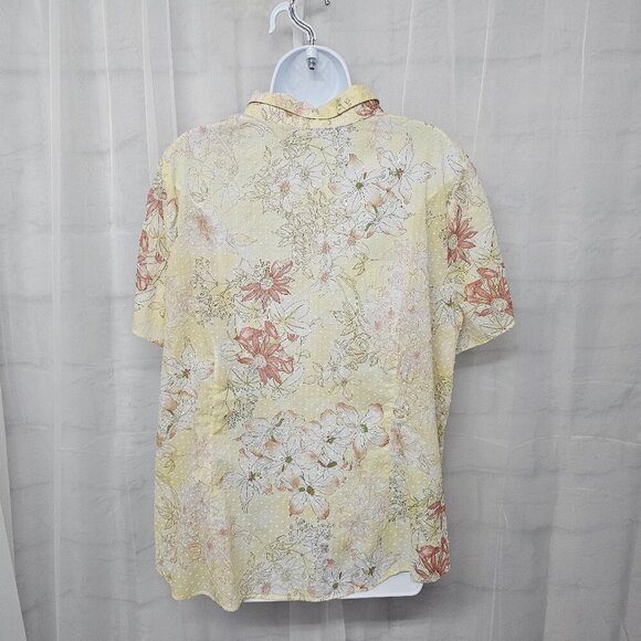 Yellow Salmon Floral Blouse Swiss Dot Boho Cottagecore 1X+ - Picture 6 of 9